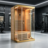 Sauna infrarouge lointain en hemlock pour 1-2 personnes, cabine de sauna sèche intérieure en verre pour salle de bain privée domestique