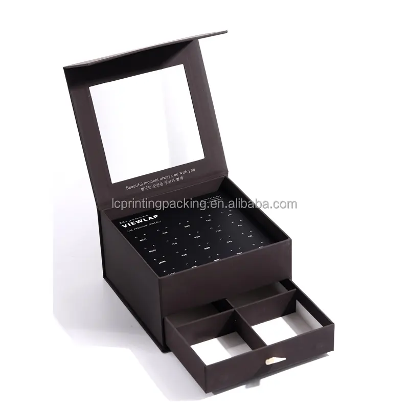 Custom dimension luxury double drawer cardboard paper gift box dental model Earring set packaging box with mirror