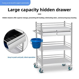 Chariot médical en acier inoxydable 304, chariot de rangement hospitalier assemblé, petit chariot mobile pour salon de beauté, <span class=keywords><strong>soudure</strong></span> intégrée argentée - Product Image 4