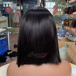 Peluca Bob al por mayor de 10 a 20 pulgadas, color negro natural, con cierre de encaje 4x4, cabello humano virgen liso, peluca sin procesar para mujer - Product Image 2