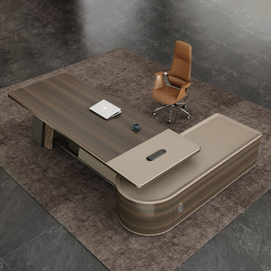 Luxury High-end Modern Office Boss <strong>Desk</strong> with Stainless Steel Panel Design <strong>Extendable</strong> Wood Top for Commercial Use - Product Image 2