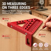 Règle carrée de menuiserie 3D à 90 degrés en alliage d'aluminium, outil de traçage multi-angles avec trous |   Rouge Bleu |   Options Métriques et Impériales