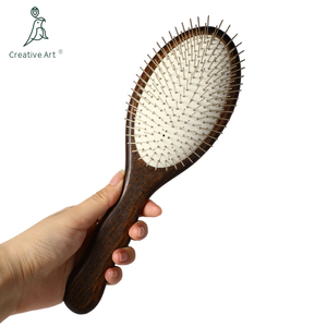 Peine de aguja de acero para limpieza de metales, peine de masaje de bambú natural, <span class=keywords><strong>cepillo</strong></span> de pelo de madera para mujeres, uso doméstico, cepillos de paleta de madera - Product Image 2