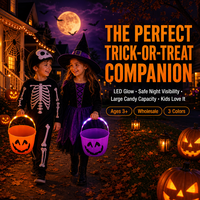 Seau citrouille LED lumineux pour Halloween, sac à bonbons pour la fête de la Toussaint, fournitures de fête Jack-O'-Lantern, vente en gros