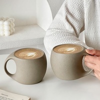 Tasses à café en céramique grises personnalisées en gros avec logo, verres à expresso et à latte faits à la main, personnalisés