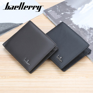 Baellerry <b>Men's</b> Short <b>Wallet</b> Genuine Leather Multi-Card Slot <b>Black</b> Solid Color Lychee Pattern Business Style - Product Image 4