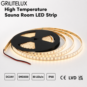 <b>LED</b> <b>Strip</b> Light SMD3030 DC24V 80LEDs/m IP68 110°C Heat Resistant 9.6W <b>Warm</b> <b>White</b> Flexible Profile for Sauna Rooms - Product Image 1