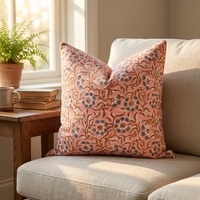 Housse de coussin en coton 100% imprimé au bloc motif floral terre cuite, style bohème, pour canapé, chambre et décoration intérieure