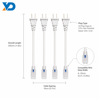 AC 110V 120V US 2-Pin-Stecker Stromkabel mit Transparentem Lötfreiem Verbindungsstück für 8mm 10mm Flexible LED-Streifenlichtleiste