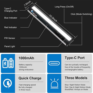 Modern <b>Indoor</b> LED Cabinet Motion <b>Sensor</b> <b>Lights</b> Dimmable Rechargeable Wireless Stick-On Night <b>Light</b> for Stairs Closets & Cabinets - Product Image 2