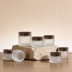 Environmental 5/15/30/50/100ml Empty Eye <strong>Cream</strong> Glass Container Refillable Frosted Glass Cosmetic Jars With Bamboo Lid - Product Image 5