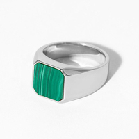 Anillos de Sello de Malaquita en Plata de Ley 925 y Oro para Hombre de Gemnel