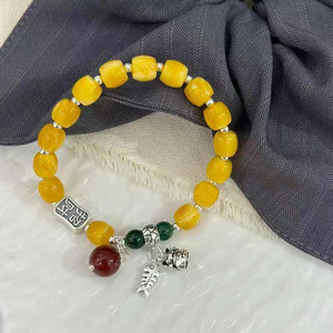 กำไลข้อมือแมวกวักสไตล์จีนโบราณประดับอำพัน เงินแท้ S925 เชือกยางยืด ของขวัญเครื่องประดับสำหรับทุกเพศ - Product Image 2