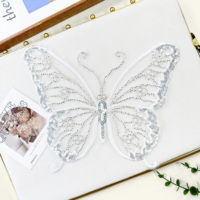 Applique papillon perlée en gros, patch brodé en maille blanche avec sequins pour accessoire vestimentaire