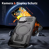 Étui magnétique robuste anti-chute en alliage de zinc avec protection d'appareil photo et béquille pour 17/16/15 PM - Coque intégrale compatible charge sans fil et étanche