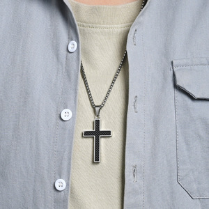 Mountain and Sea yunnique popular jewelry <b>titanium</b> steel + carbon fiber cross necklace street style trendy men's pe - Product Image 2