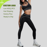 Ensemble de yoga pour femme, color block, soutien-gorge de sport dos en U avec coussinets amovibles et leggings taille haute effet push-up, sensation seconde peau, ensembles d'entraînement