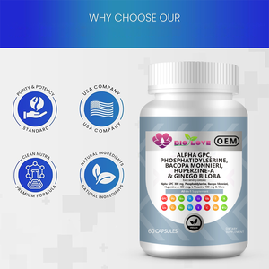 Capsules de phosphatidylsérine en gros 300 mg 60 pièces Bacopa Ginkgo Biloba <span class=keywords><strong>Vitamine</strong></span> B6/<span class=keywords><strong>B12</strong></span> Complément alimentaire pour la mémoire et la concentration du cerveau Gummy OEM - Product Image 3