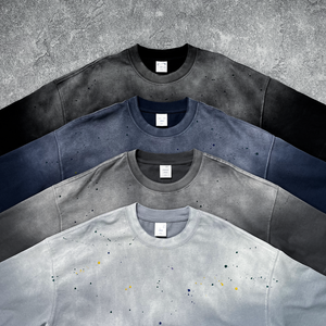 YOUMI ODM/OEM T-shirt da uomo streetwear personalizzata con logo, effetto sbiadito, tinta unita, con <span class=keywords><strong>schizzi</strong></span> <span class=keywords><strong>di</strong></span> vernice, lavaggio distressed, vestibilità oversize e spalle scese - Product Image 2