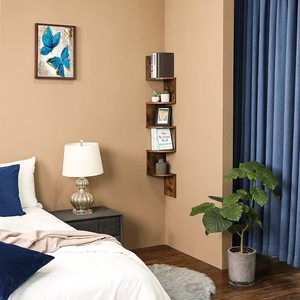 <strong>Corner</strong> Shelf 5-Tier Floating <strong>Wall</strong> Shelf With Zigzag Design <strong>Bookshelf</strong> Rustic Brown - Product Image 2