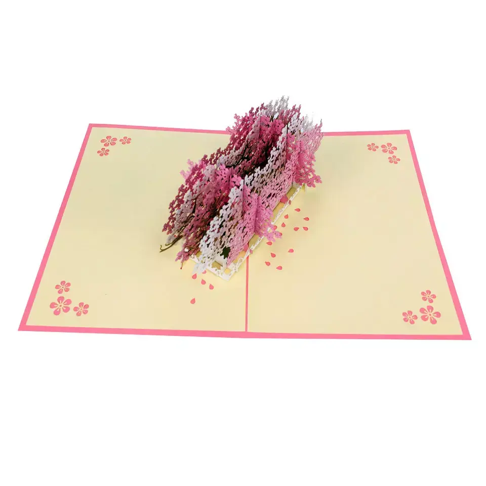 Winpshengカスタムデザインクリエイティブ桜さくら3Dポップアップ結婚式のグリーティングカード