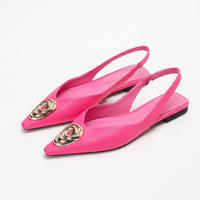 2201-1 Sandales Confort Plates pour Femmes, Slingbacks à Bout Pointu avec Boucle Métallique, Mocassins Plats Décontractés d'Automne