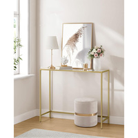 Table Console Étroite Dorée en Verre Trempé, Table d'Appoint Moderne pour Canapé, Entrée, Salon, Couloir, Chambre
