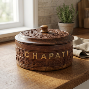 Caja de Almacenamiento de Roti Hecha a Mano de Madera de Sheesham con Acabado Artístico para Guardar Chapati, Servir Comidas y Organizar la Cocina - Product Image 2