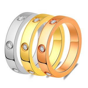 Three Color 4Mm Zircon Inlaid Stainless Steel <b>Couple</b> <b>Rings</b> For Everyday Wear Unisex Jewelry - Product Image 1