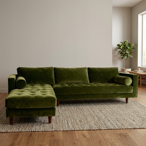 Sofá Seccional de Terciopelo Cuadrado de 4 Plazas con Chaise Longue en Esquina, Orientación Izquierda, para Sala de Estar, Estilo Tradicional para Apartamentos y Hoteles - Product Image 3