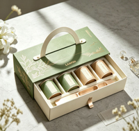 Boîte à thé rigide portable et écologique, faite à la main, avec poignée carrée, impression feuille de plante en feuille d'or, type tiroir, multi-compartiments