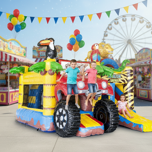 Casa de Brinco <span class=keywords><strong>Inflable</strong></span> con Tobogán, Diseño de Vehículo Todoterreno con Decoración de Animales, para Niños, Aventura en la Jungla - Product Image 3