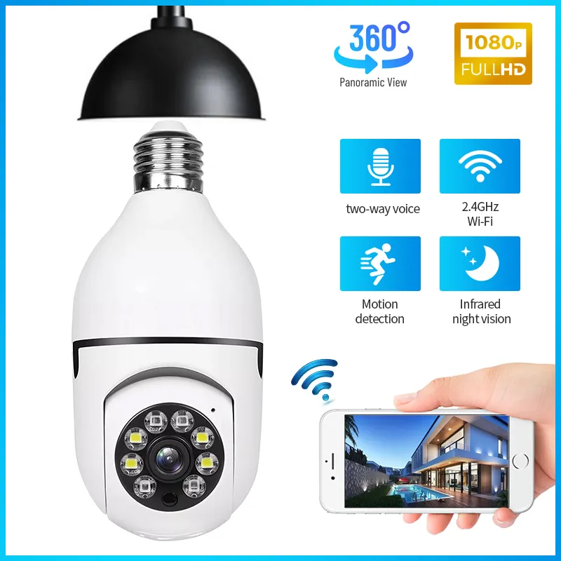 Camera Wifi E27 Blub Mới Camera Giám Sát An Ninh Phát Hiện Chuyển Động Nhìn Đêm Màn Hình Pixel Từ Xa