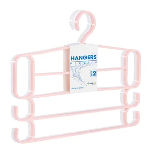 4-Layer Magic Hanger Adult Plastic Clothes Multi Pink Pants Trouser Hanger Rack