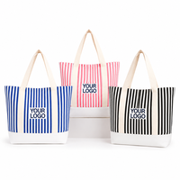 Sac fourre-tout à rayures nautiques, ensemble cadeau en toile de coton avec logo personnalisé, chapeau bob, pochette à cosmétiques, sac de shopping promotionnel en gros