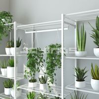 Support de pot de fleurs en métal avec étagères réglables, barre de suspension pour plantes et pieds stables pour balcon et jardin