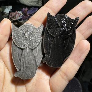 Escultura de Ángel de Obsidiana Plateada Única al por Mayor, Tallada en Piedra Natural, Regalo Festivo, Adorno de Escritorio, Encantadora Decoración para el Hogar y la Oficina - Product Image 5