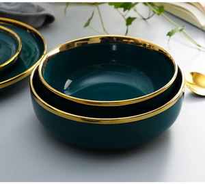 Bol en céramique de style nordique de luxe, 3,5/4,5/5,5/7/8 pouces, rond, pour riz, pâtes, mélange, avec décoration de bordure dorée, vaisselle en gros - Product Image 3