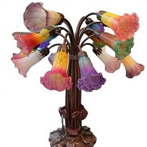 Lámpara de Mesa Decorativa con 18 Cabezas de Lirio de Lago en Verde Ámbar, de Vidrio Soplado, para Sala de Estar, Hotel, Villa, E14 - Product Image 6