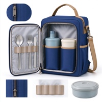 Sac à couverts de pique-nique avec ouverture frontale de style livre, porte-ustensiles et poches pour bouteilles, idéal pour le camping, les voyages et les repas en plein air
