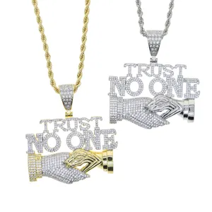 Men Women Hip Hop Trust No One Letter Pendant Necklace Iced Out Hip Hop Gold Plated Rope Chain Necklaces Fashion Charm Jewelry