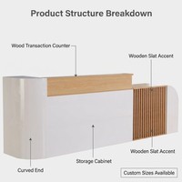 Bureau de réception double poste de travail moderne en bois, design luxueux et courbé, éco-responsable et durable, idéal pour les centres commerciaux et supermarchés