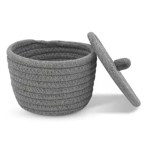 Wholesale Custom Round Cotton Rope Crochet Storage Weave Bowl Small Baby Basket With Lid