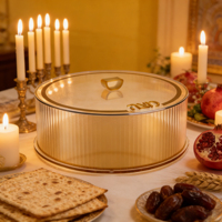 Maßgefertigte Lucite Matzah-Box Luxuriöser Runder Pessach-Acryl-Aufbewahrungsbehälter mit Goldakzenten, Koscherer Lebensmittelorganizer für Jüdische Feiertage
