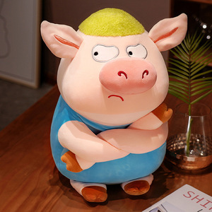 Mignonne poupée en peluche de cochon en colère aux cheveux verts avec des caractéristiques de cochon drôles PP coton rempli d'anniversaire et d'utilisation promotionnelle - Product Image 6