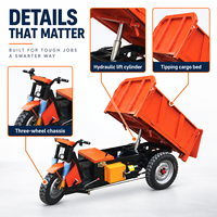 Tricycle à benne basculante à trois roues conforme CE, capacité de charge élevée, petit camion pour l'exploitation minière