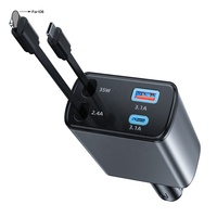 Chargeur de voiture multi-ports rapide HNT ODM 78W 4 en 1 compatible avec iPhone, ordinateur portable, avec 2 câbles rétractables