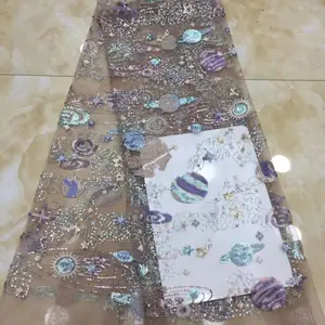 Bunte 3d bestickten stoff pailletten regenbogen stoff indischen stoff für kleid
