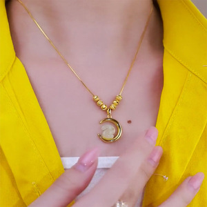 Moon Jade Rabbit Pendant Necklace Stainless Steel Hetian Jade Clavicle Chain For Women Gift Animal Zodiac Style - Product Image 2