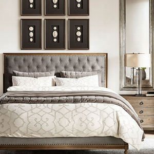 Juegos de muebles de dormitorio con funda para cama con panel de diamantes de tela contemporánea francesa para camas tamaño King y Queen - Product Image 1